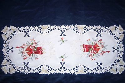 出口貢緞電腦繡花雕孔臺布 圣誕節(jié)花稿精品，特價(jià)清倉，批發(fā)首選